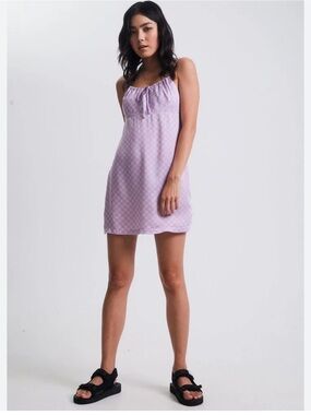 NWT Afends Carlo Recycled Babydoll Dress in Candy Check